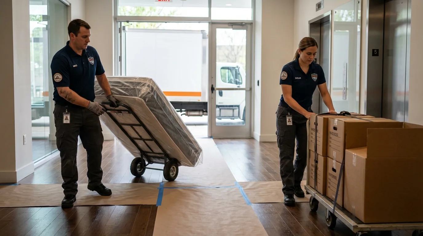 Professional apartment movers loading elevator in Salineville, OH