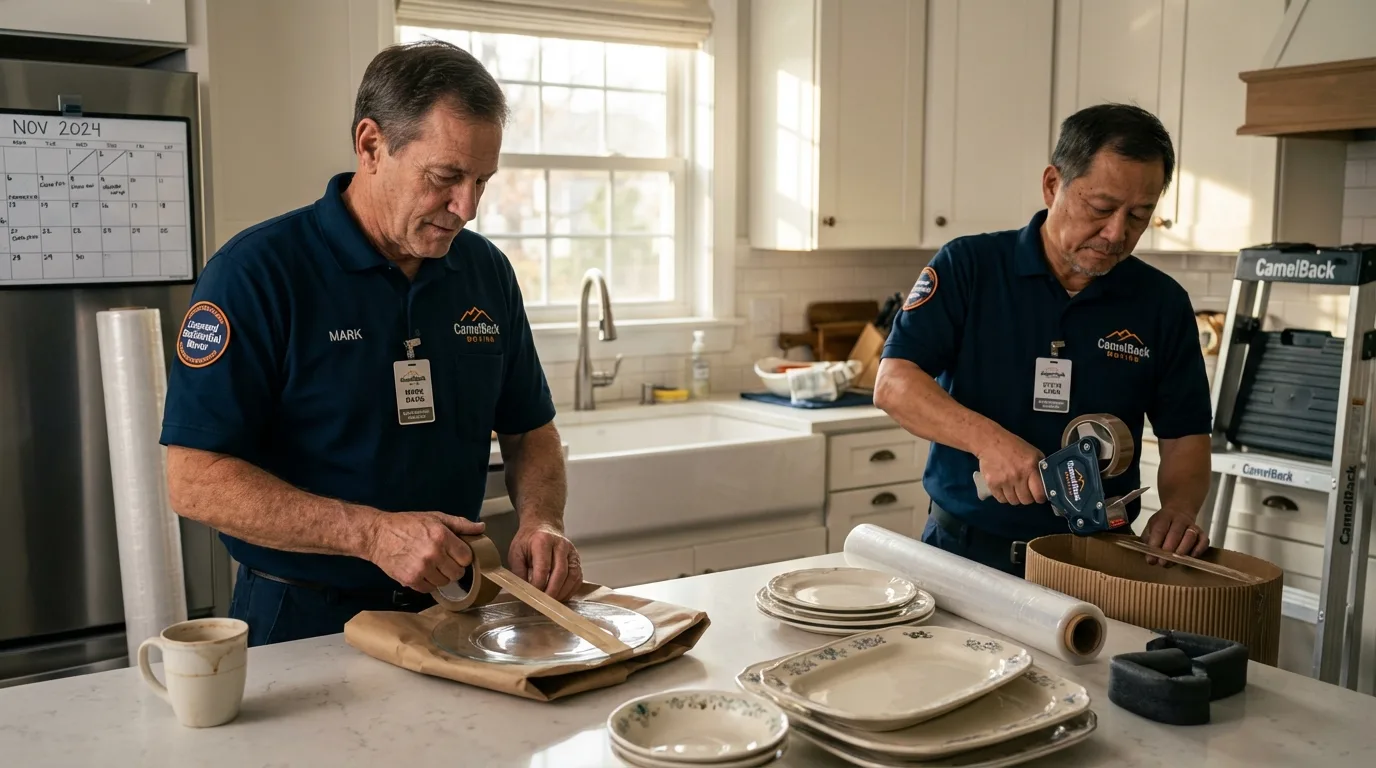 Professional crew packing kitchen dishware in Salineville, OH